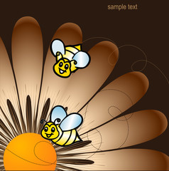 COLORFUL DAISIES meadow with bees background, vector