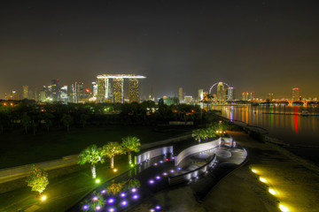 Singapore Night Skyline from Marina Barrage