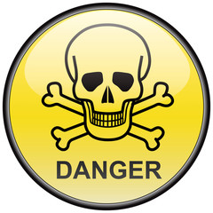 Skull and bones danger vector round hazardous sign