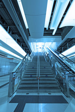Moving escalator in blurred motion