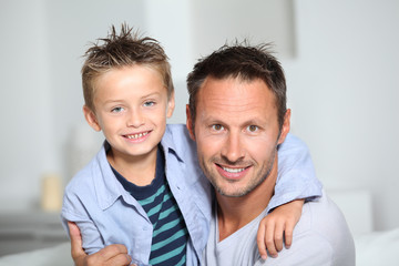 Fototapeta premium Closeup of father and son at home