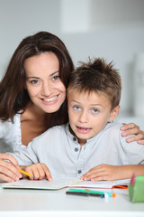 Fototapeta premium Mother and child doing homework