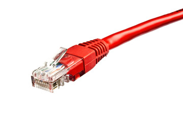 Red network plug isolated on white