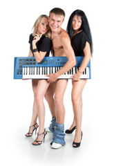 A trio of musicians with no pants