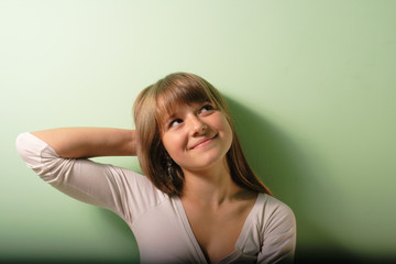 young girl looking up
