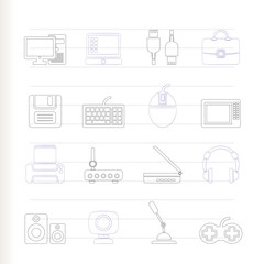 Computer equipment and periphery icons - vector icon set