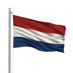Flag of the Netherlands waving in the wind over white background