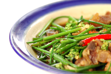Fried pork with Chive Flowers