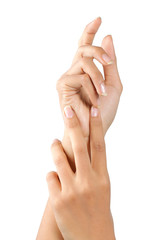 gesture of beautiful young woman's hand doing massage