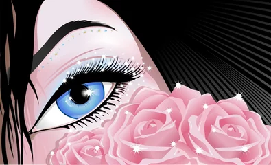 Foto auf Alu-Dibond Occhi Blu e Rose-Blaue Augen und Rosen-Vektor © BluedarkArt