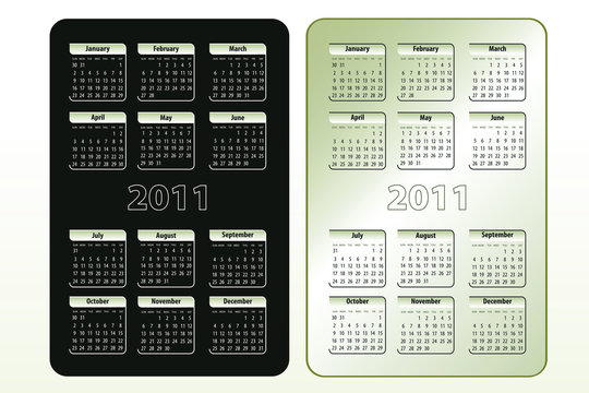 Two calendar designs for 2011 (sun-sat)