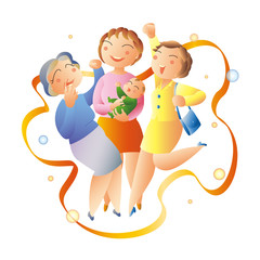 元気で明るい三世代の女性