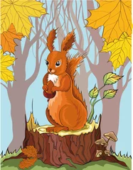 Photo sur Plexiglas Animaux de la forêt écureuil avec gland dans la forêt d& 39 automne