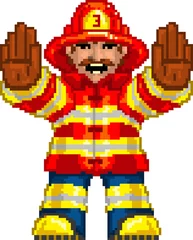 Abwaschbare Fototapete Pixel PixelArt: Feuerwehrmann