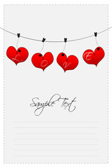 text template with hanging hearts