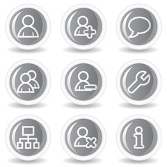 Users web icons, circle grey glossy buttons