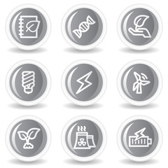 Ecology web icons set 5, circle grey glossy buttons