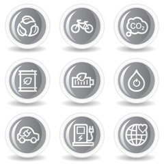 Ecology web icons set 4, circle grey glossy buttons