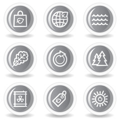 Ecology web icons set 3, circle grey glossy buttons