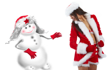 beautiful sexy girl wearing santa claus clothes