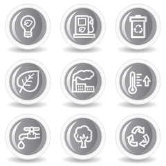Ecology web icons set 1, circle grey glossy buttons
