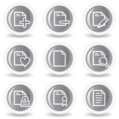 Document web icons set 2, circle grey glossy buttons