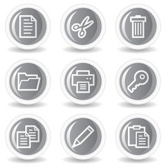 Document web icons set 1, circle grey glossy buttons