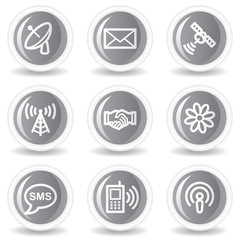 Communication  web icons, circle grey glossy button