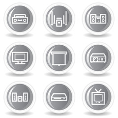 Audio video web icons, circle grey glossy buttons