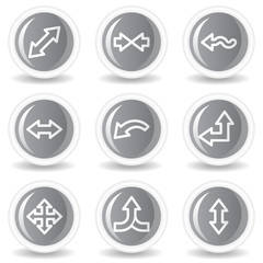Arrows web icons set 2, circle grey glossy buttons