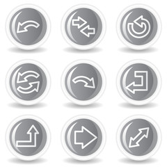 Arrows web icons set 1, circle grey glossy buttons