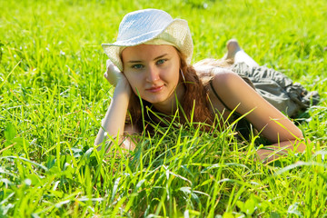 girl   lying from meadow