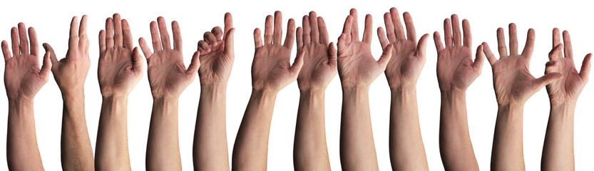 Row of raised naked hands