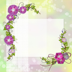 background with frame, lace and flowers