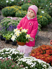 girl with chrysanthemums