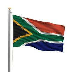 Flag of South Africa waving in the wind over white background