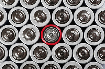 batteries set with contrast red one in the middle