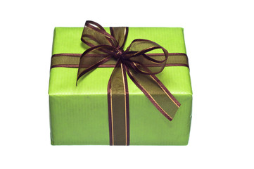 Green Gift Box Isolated on White