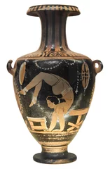 Foto op Plexiglas Ancient greek vase depicting a gymnast  isolated on white © kmiragaya