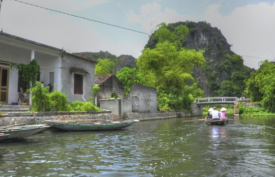 Fototapeta River Village Scene, Vietnam