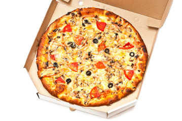Pizza in white box