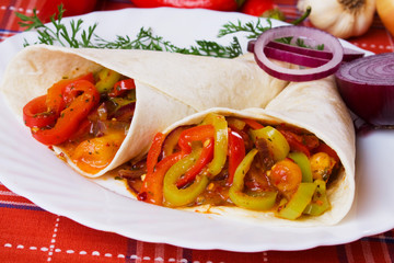 Trotilla wraps with fried peppers