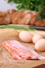 Bacon and eggs. Ingredients for delicious breakfast