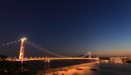 Fototapeta na wymiar twilight at Tsing Ma Bridge and Park Island, Hong Kong