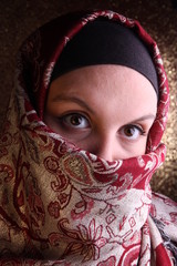 Veiled Woman From The Middle East (golden background)