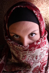 Veiled Woman From The Middle East (golden background)