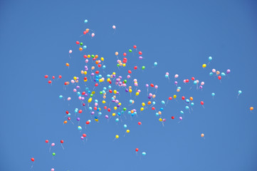 Balloons in the blue sky.