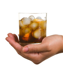 Carbonated water with ice in a glass