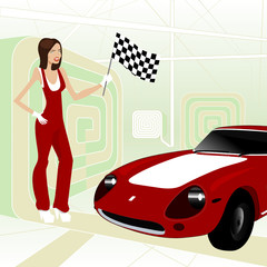 race car with girl