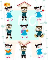 cute students cartoon set